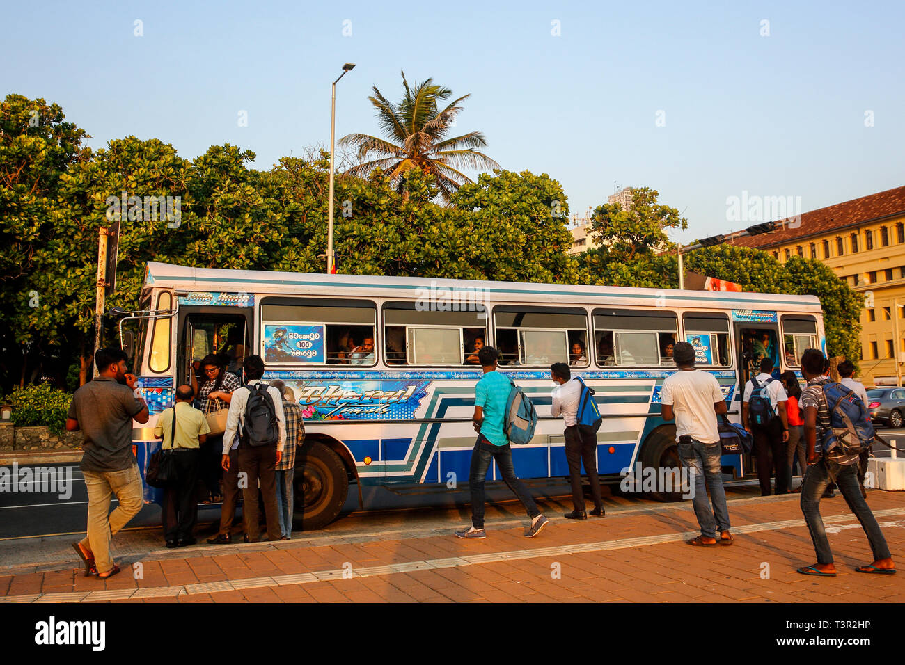 In autobus in una strada della città di Colombo, Sri Lanka. Foto Stock