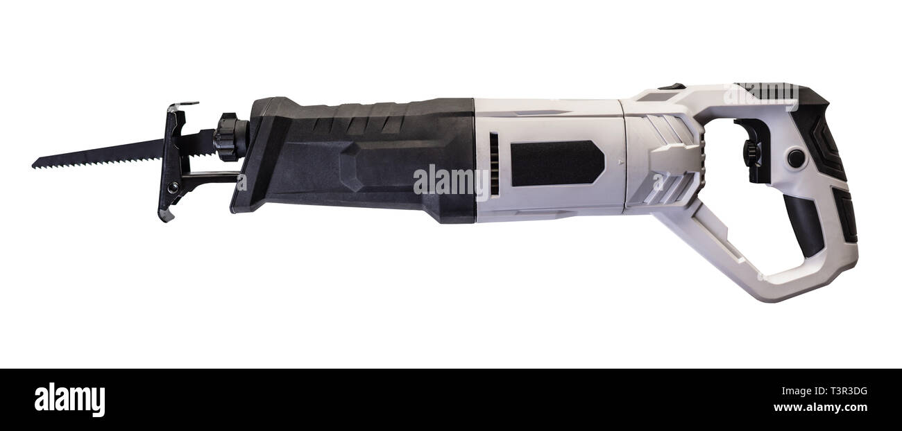 Nuova sega elettrica bianco su sfondo isolato Foto Stock