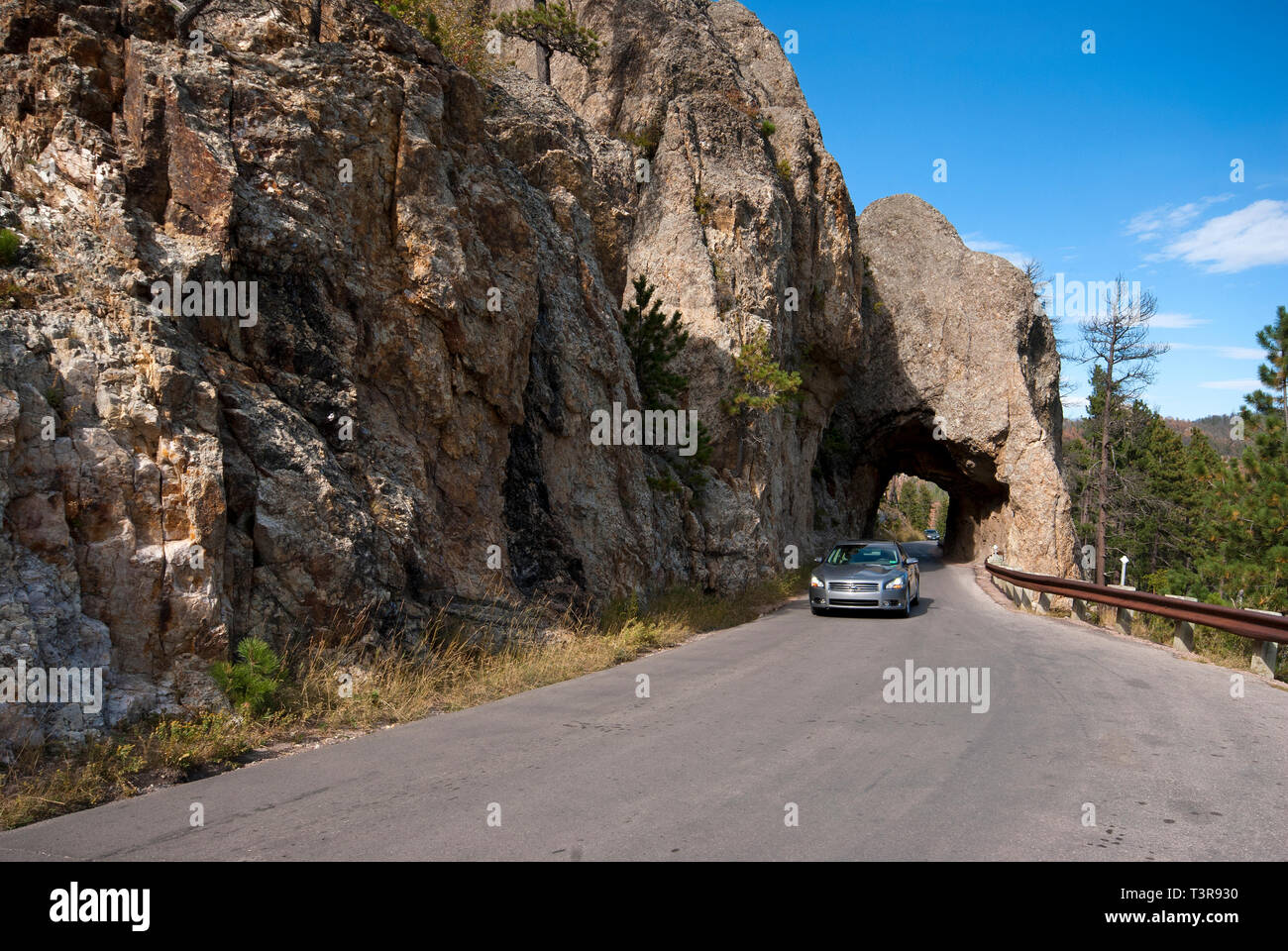 Tunnel sulla roccia lungo il Peter Norbeck Scenic Byway, Custer State Park, Black Hills, Dakota del Sud, STATI UNITI D'AMERICA Foto Stock