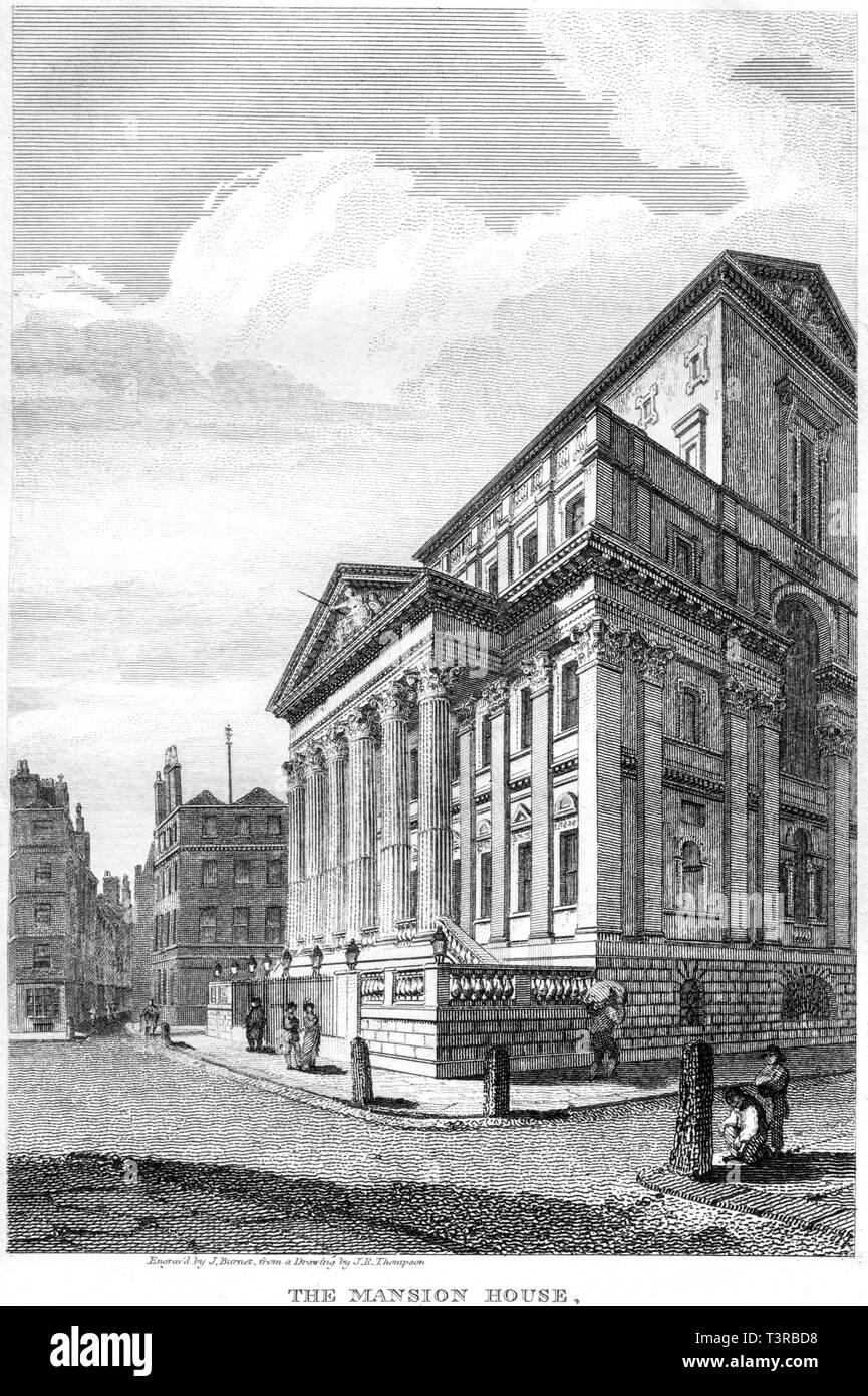 Una incisione Il Mansion House, Londra UK scansionati ad alta risoluzione da un libro pubblicato nel 1814. Ritiene copyright free. Foto Stock