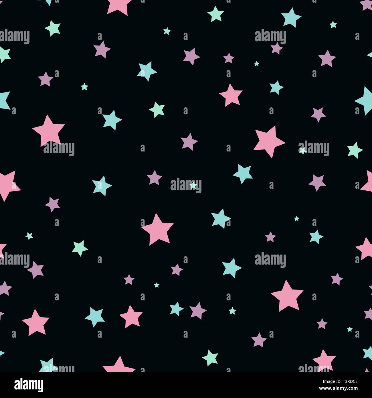 Seamless pattern astratti con colori rosa e blu sharp stelle su sfondo nero. Illustrazione Vettoriale. Vettore illustrazione di fuochi d'artificio. Cosmo texture per Illustrazione Vettoriale