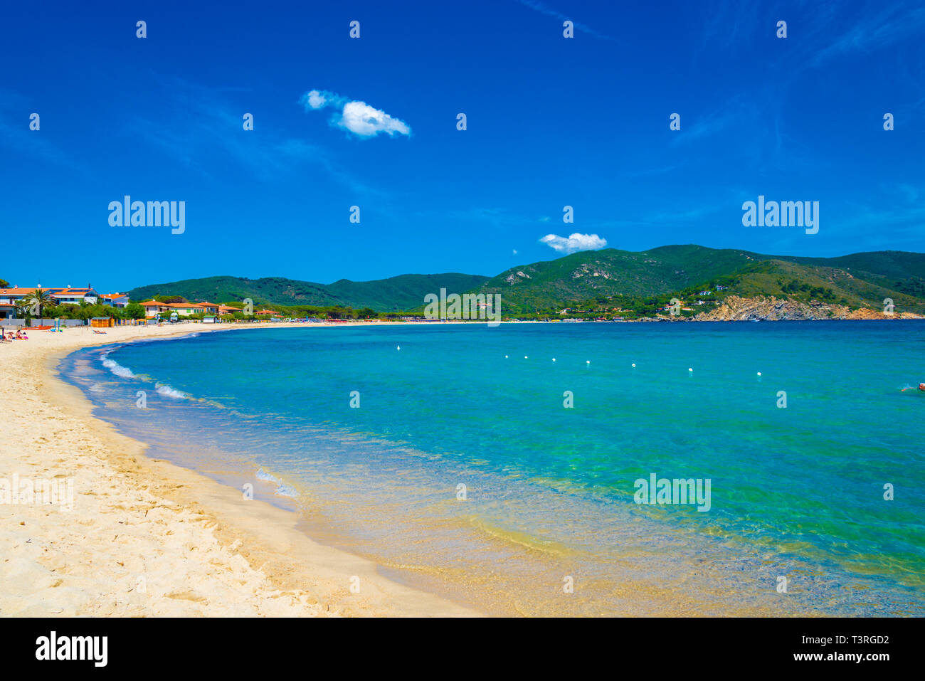 La spiaggia di Marina di campo in Isola d'Elba, Toscana, Italia. Foto Stock