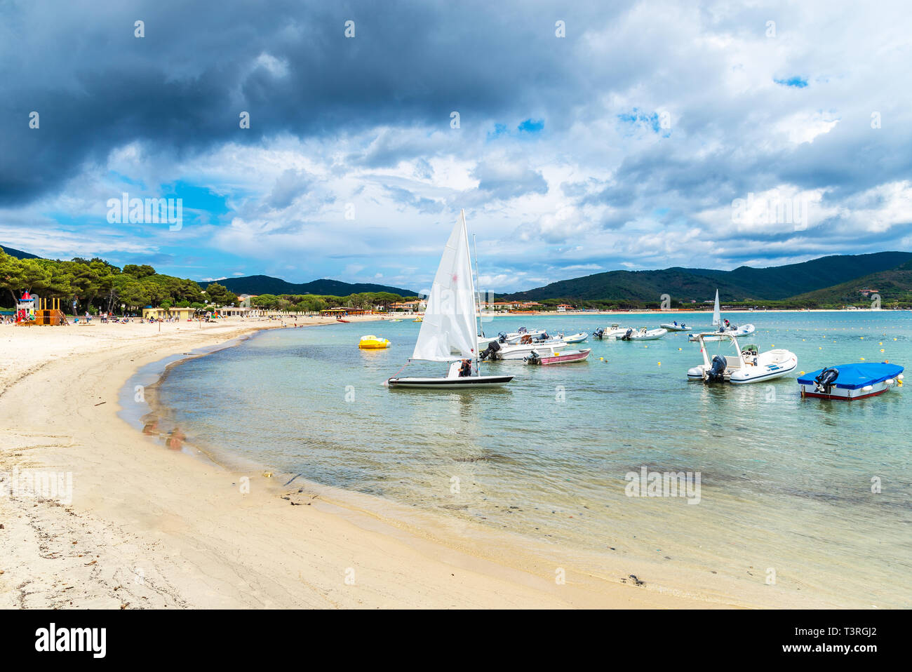 La spiaggia di Marina di campo in Isola d'Elba, Toscana, Italia. Foto Stock
