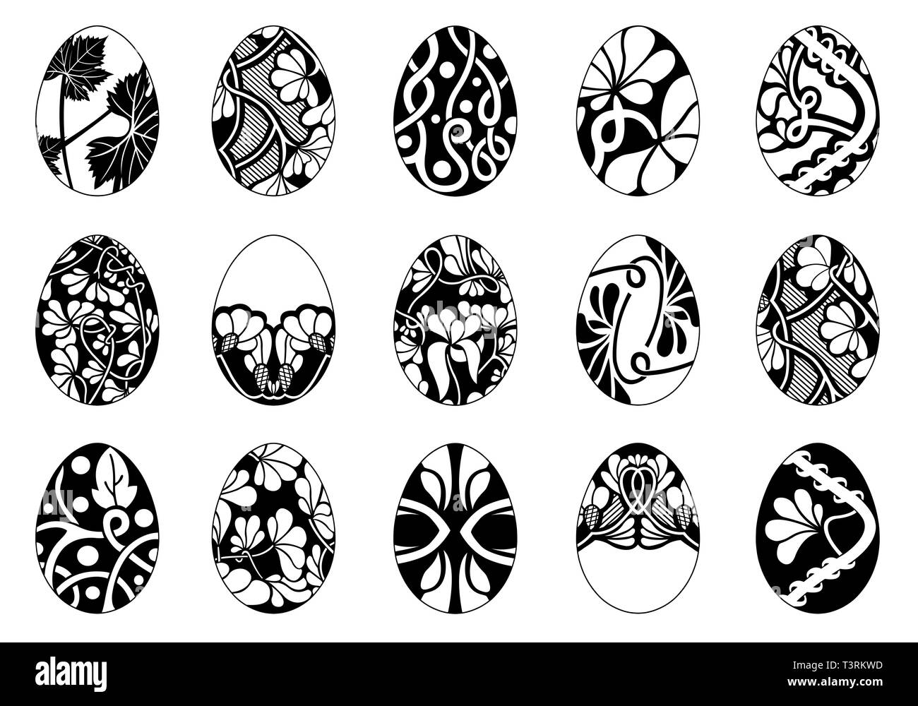 Set di diverse uova di pasqua isolato su bianco Foto Stock