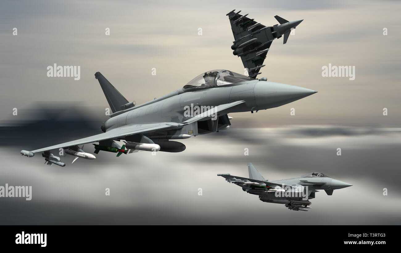Militari di jet fighter - moderno armate jet fighter vola in formazione nel cielo Foto Stock