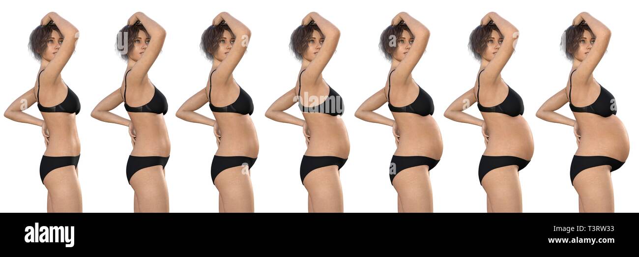 Donna con diverse fasi della gravidanza - Gravidanza fasi impostato Foto Stock