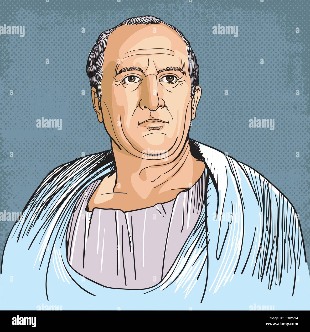 Cicerone, 106 BC-43 BC, egli fu un uomo politico romano, avvocato, Console della Repubblica Romana e governatore della provincia romana di Cilicia, linea vettore d'arte Illustrazione Vettoriale