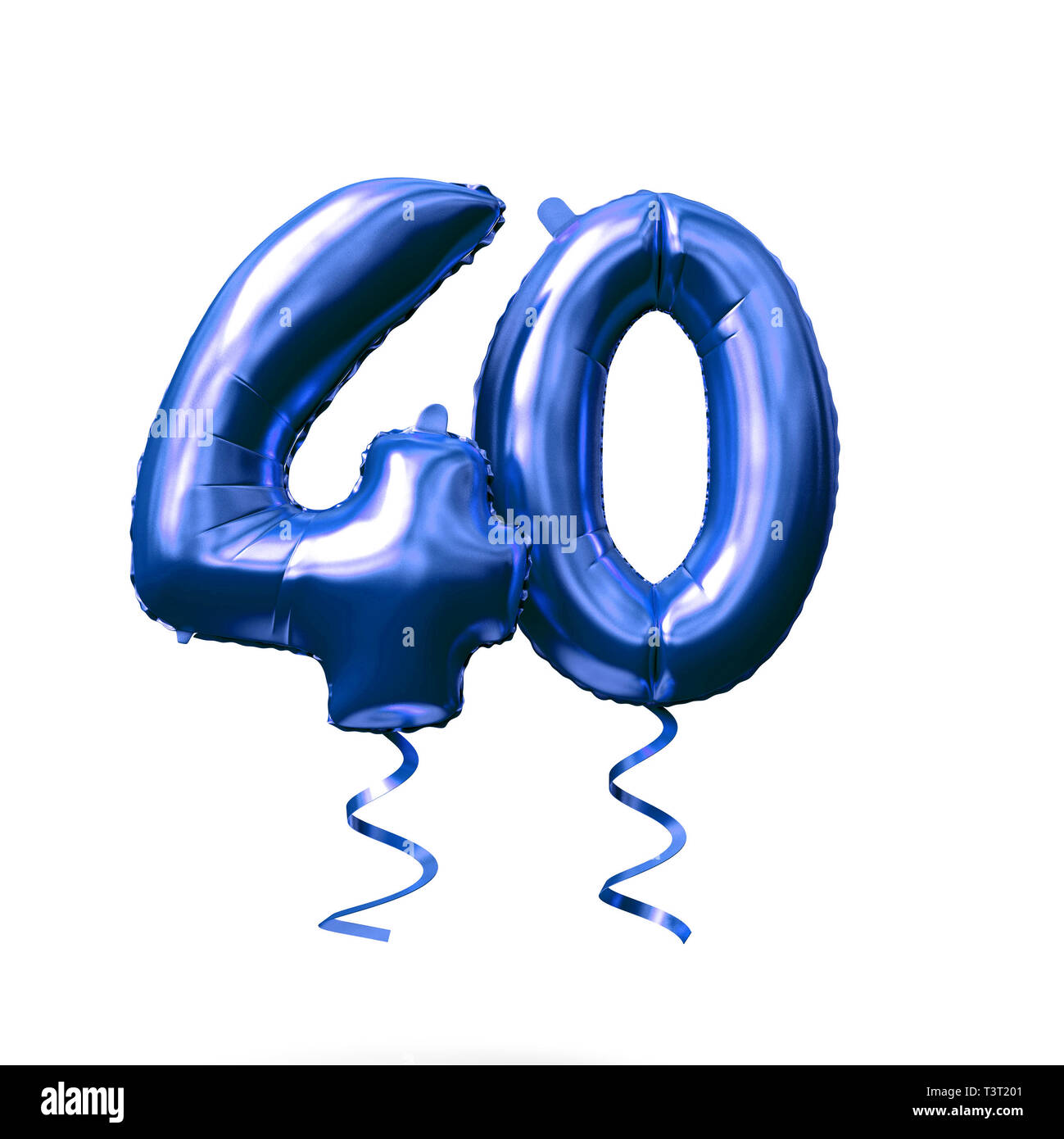 Numero 40 foglio blu palloncino elio isolato su uno sfondo bianco. 3D Render Foto Stock