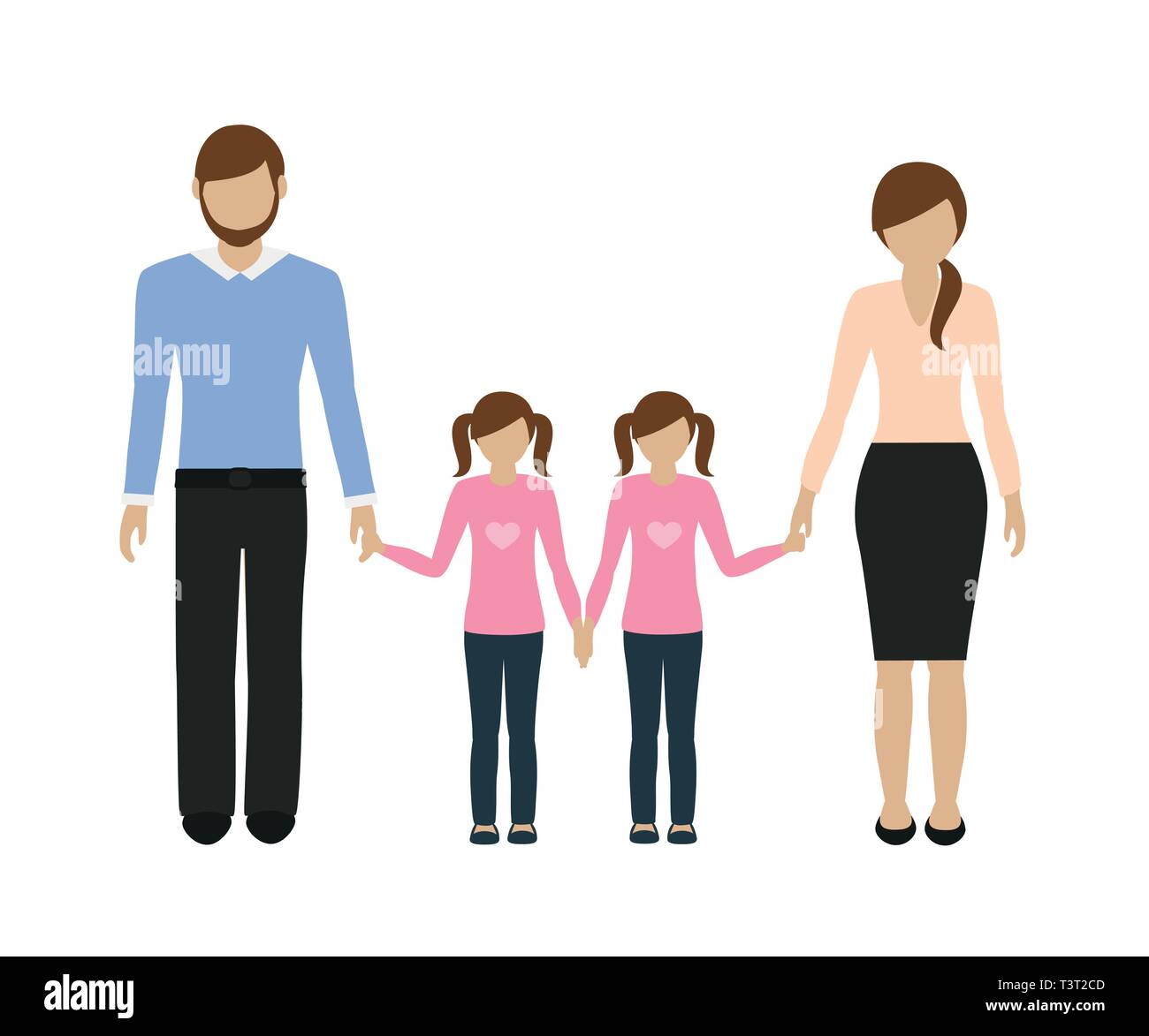 Carattere familiare con due gemelle il padre e la madre illustrazione vettoriale EPS10 Illustrazione Vettoriale