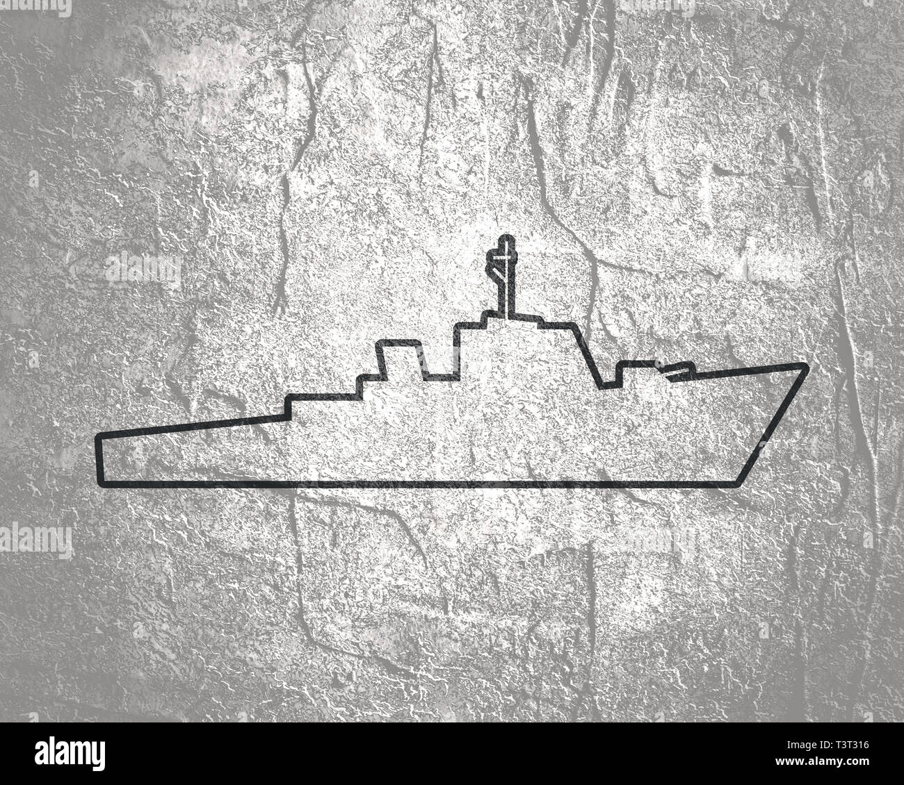Silhouette di nave da guerra per il design e la creatività in linea sottile stile. Foto Stock