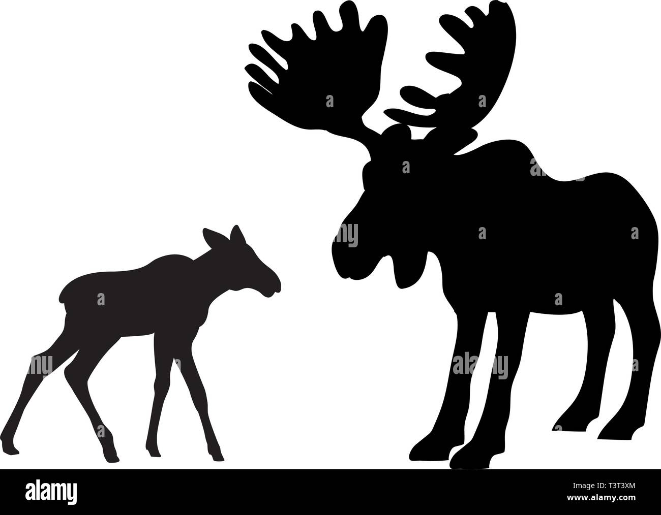 Elk mammifero alce nero animale silhouette Illustrazione Vettoriale