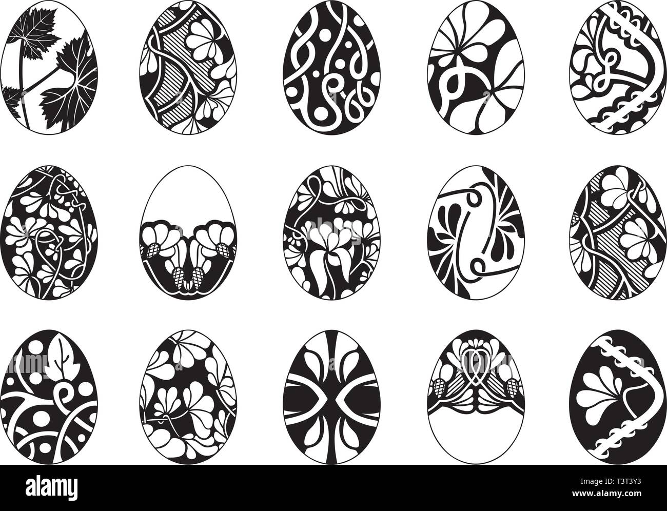 Set di diverse uova di pasqua isolato su bianco Illustrazione Vettoriale