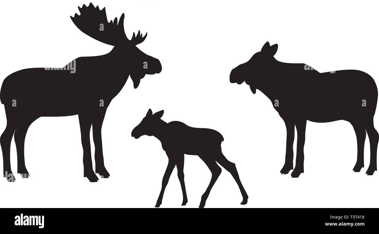 Elk mammifero alce nero animale silhouette Illustrazione Vettoriale