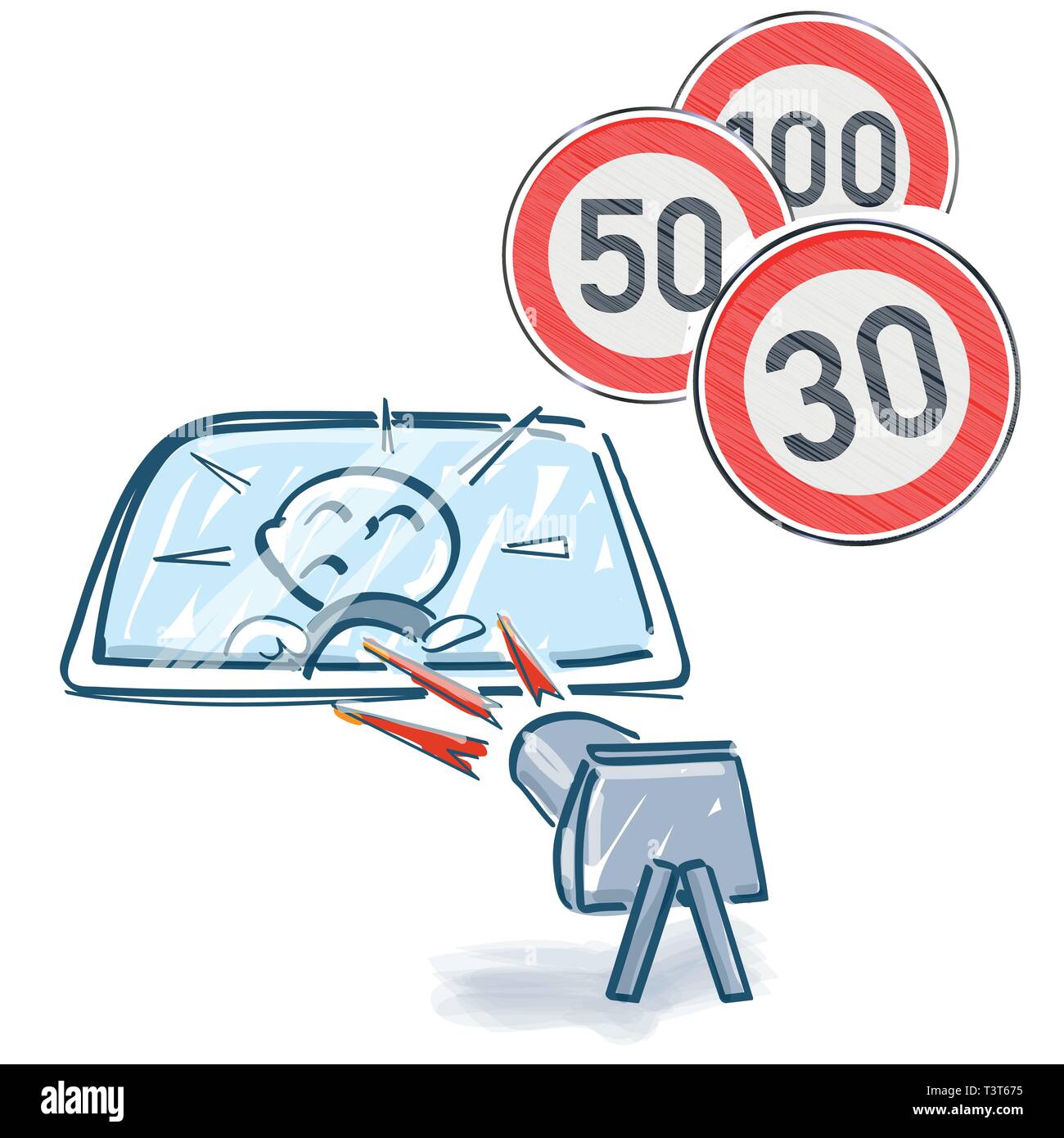 Stick figura è balenato a velocità diverse durante un controllo di velocità con 30, 50 e 100 Illustrazione Vettoriale