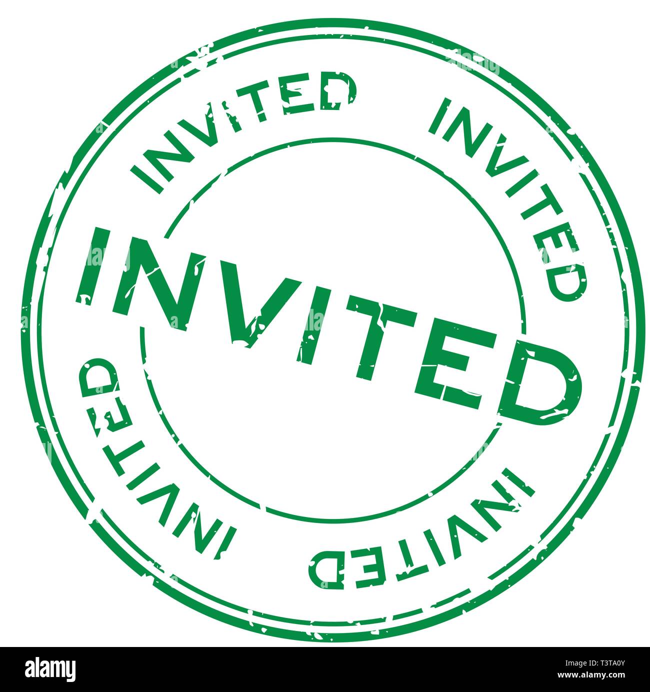 Green Grunge invitati parola intorno la guarnizione in gomma timbro su sfondo bianco Illustrazione Vettoriale