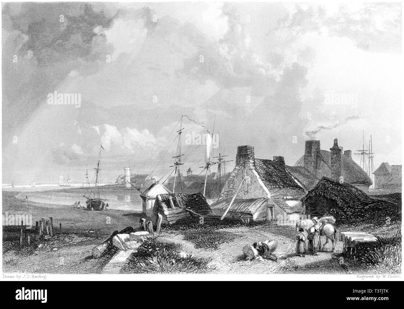 Una incisione di Blyth vicino al porto scansionati ad alta risoluzione da un libro pubblicato nel 1842. Ritiene copyright free. Foto Stock