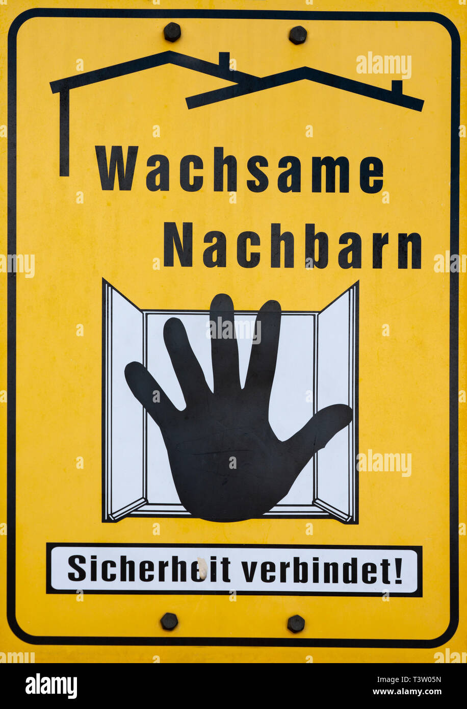 Wachsame Nachbarn, Sicherheit verbindet (Vigili vicini, sicurezza collega) Foto Stock