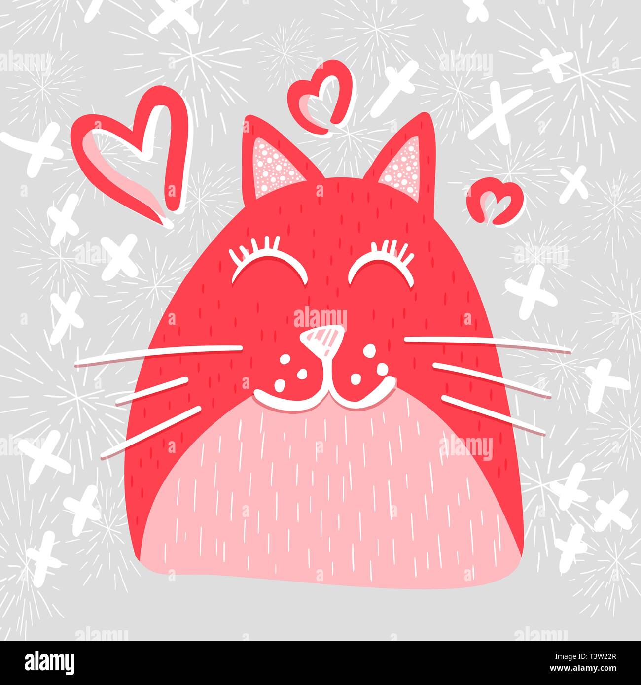 Cute cat nel vettore di amore il colore carattere. Lo stile scandinavo disegnata a mano illustrazione. Animale domestico disegno piatto. Giorno di san valentino, romance greeting card elemento di design, poster, t-shirt design Illustrazione Vettoriale