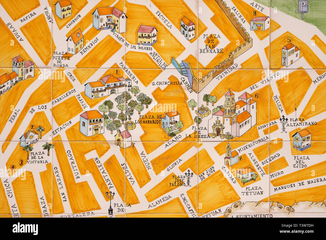 Marbella città vecchia, Andalusia, Spagna - 13 Marzo 2019 : Piastrellatura murale mappa grafica di Marbella old town Foto Stock