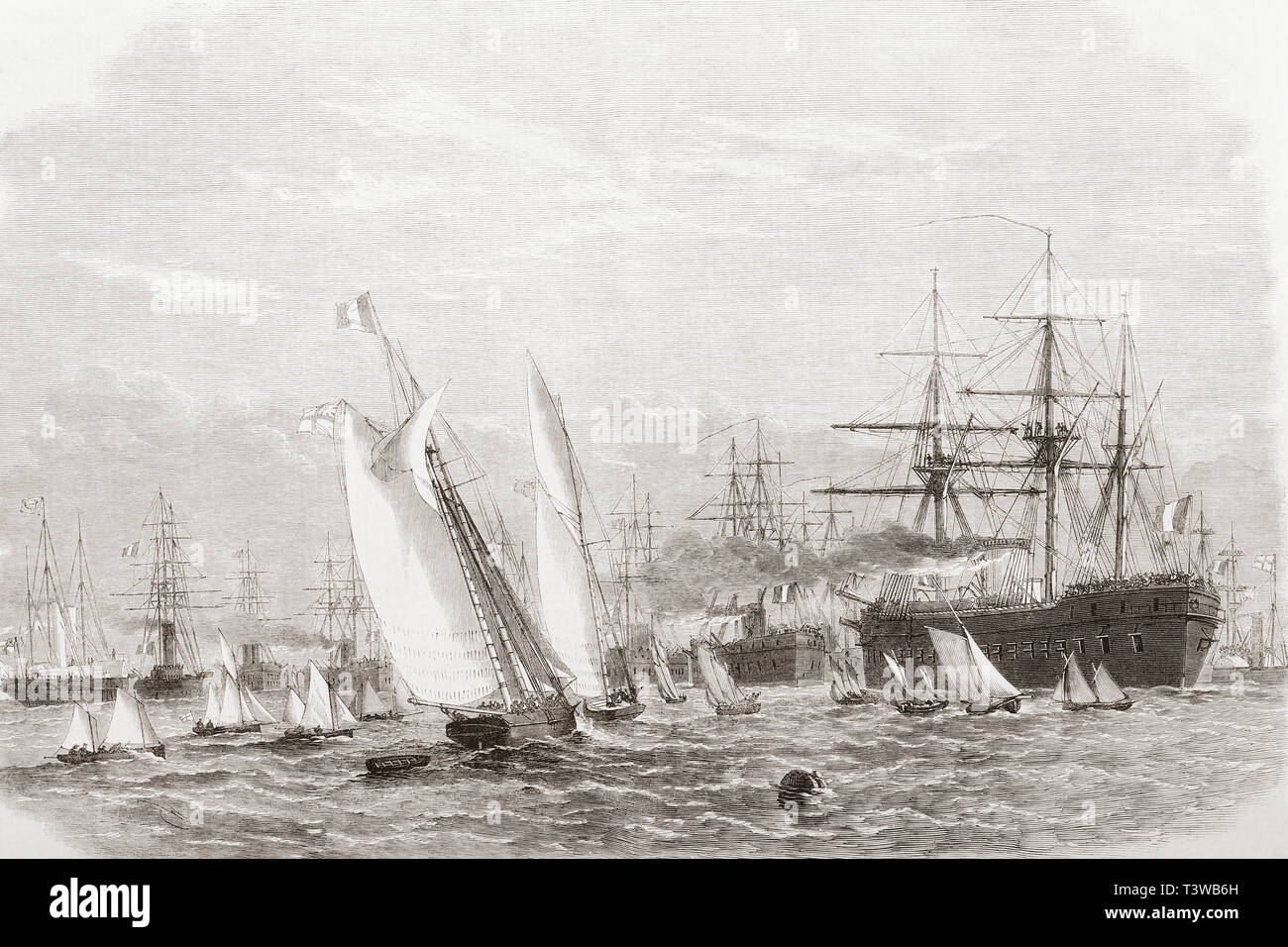 L'International Festival Navale di Portsmouth, 1865 - La flotta francese lasciando Spithead. Dal Illustrated London News, pubblicato 1865. Foto Stock