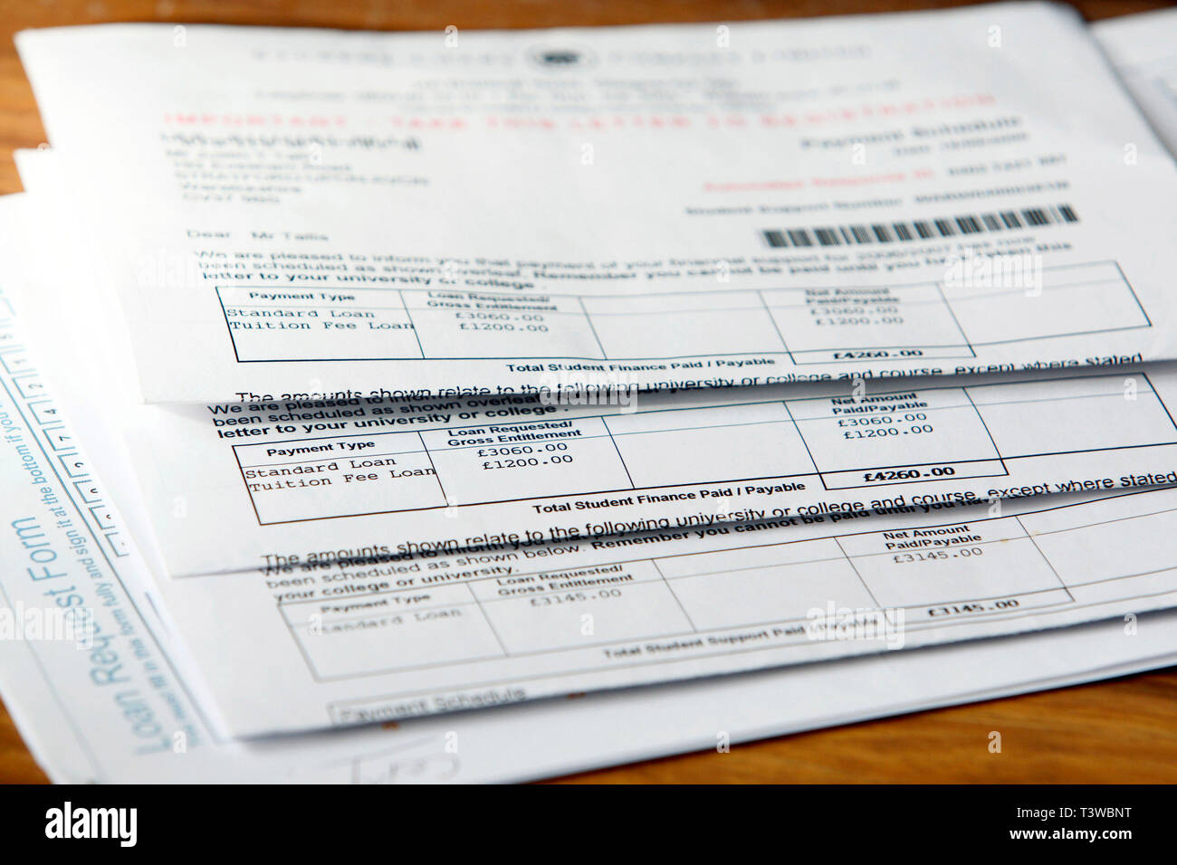 Prestito studente il pagamento del sostegno finanziario lettera nella foto di Newport South Wales. 04.11.2010. Foto Stock