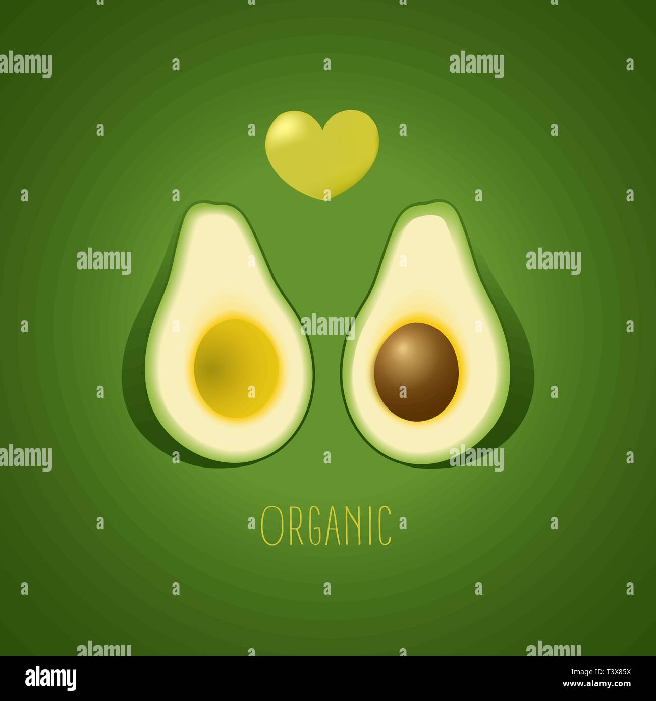 Vettore metà di avocado su un gradiente dello sfondo Illustrazione Vettoriale