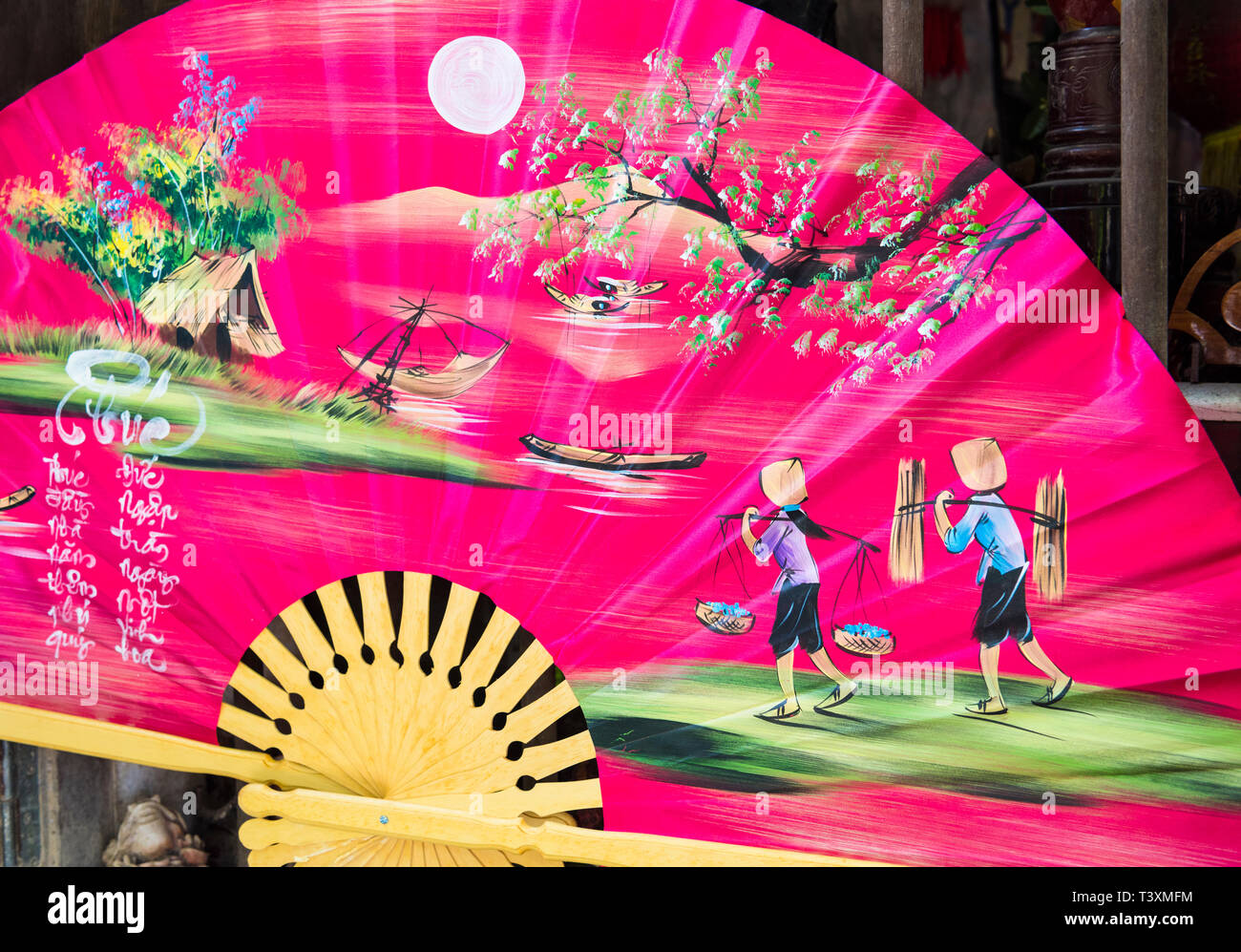 Palmare tradizionale ventola sulla vendita, Hoi An, Vietnam Foto Stock