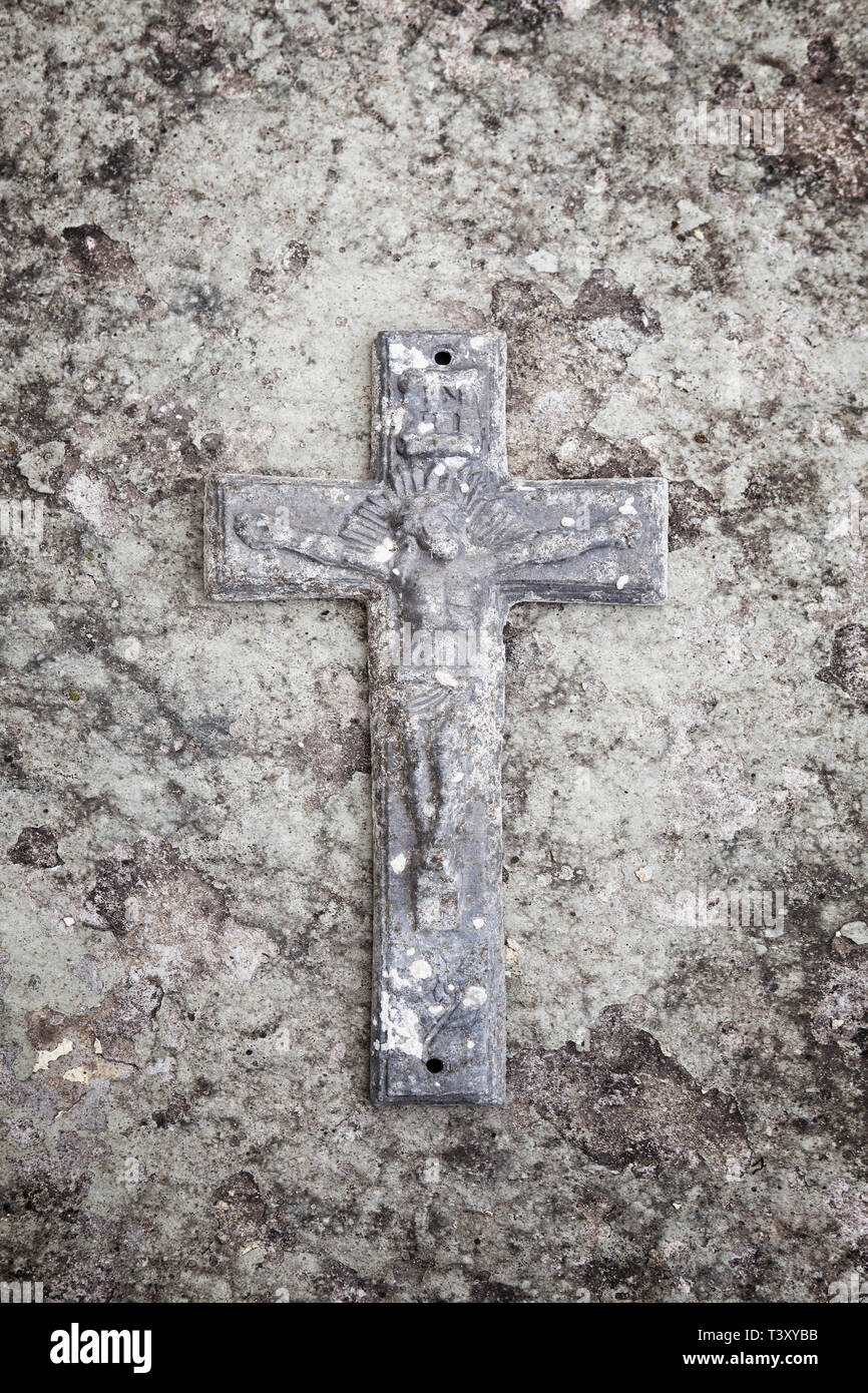 Close up di pietra scolpita cross Foto Stock