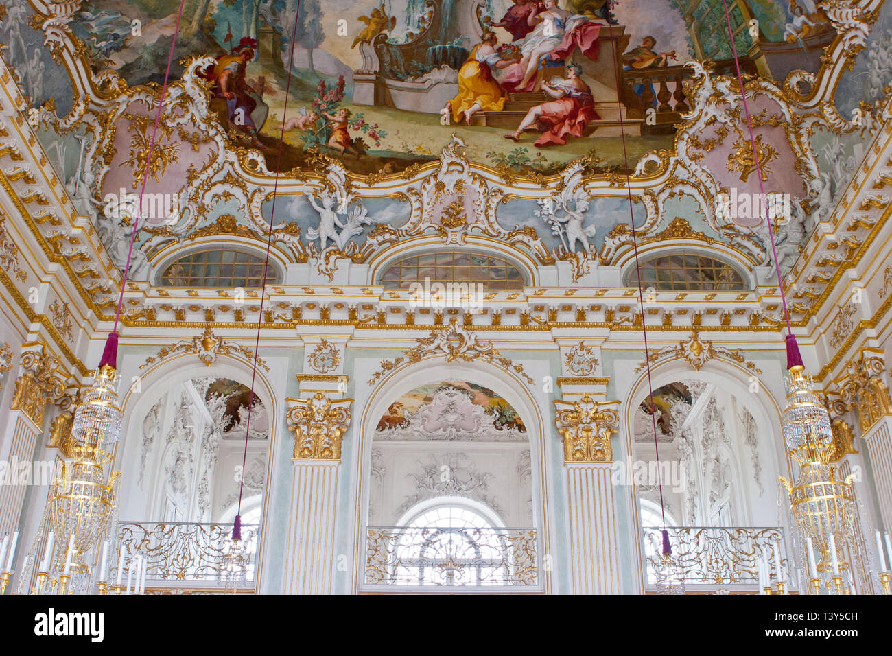 Steinerner Saal hall in marmo presso il palazzo di Nymphenburg Foto Stock