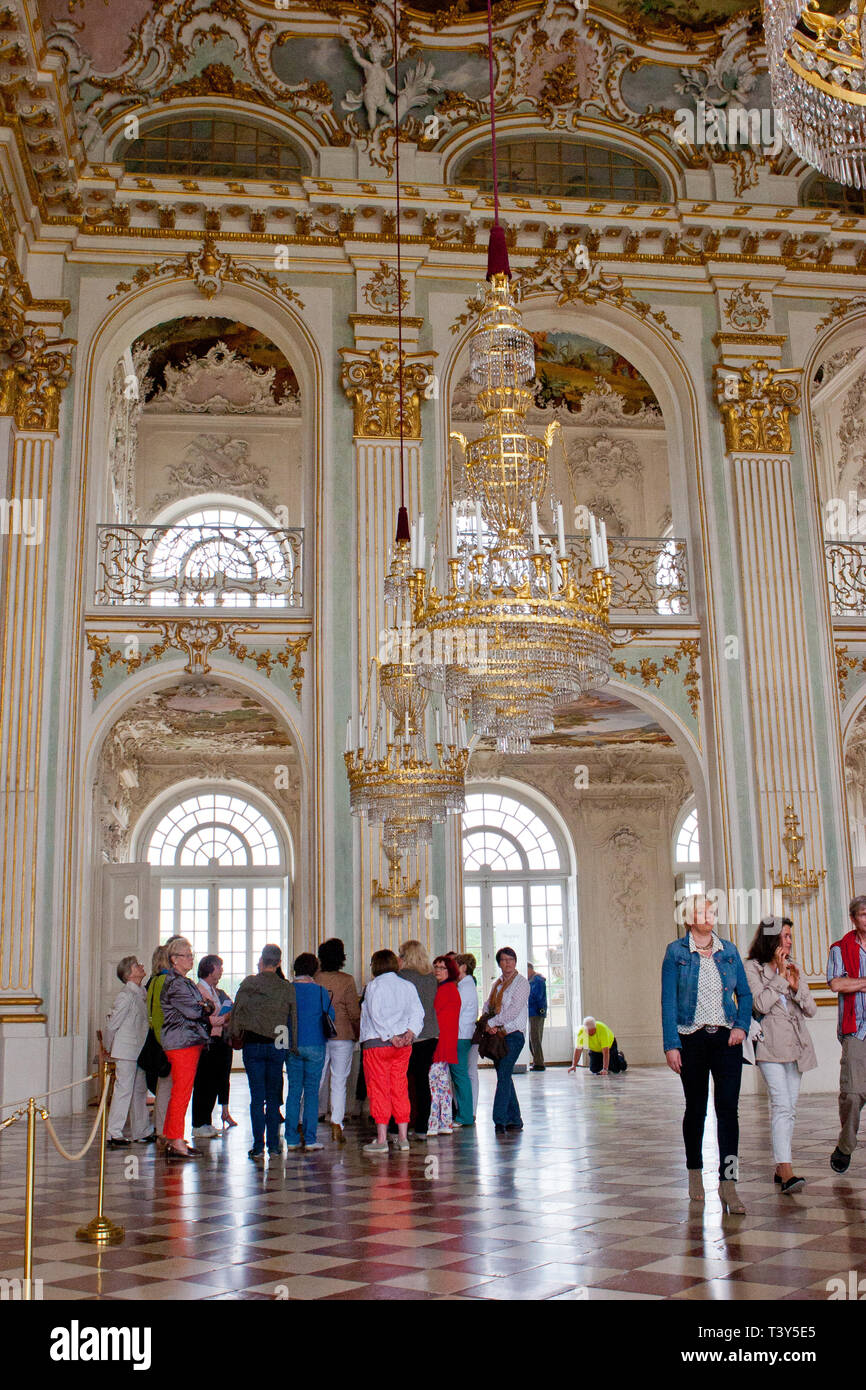 Steinerner Saal hall in marmo presso il palazzo di Nymphenburg Foto Stock