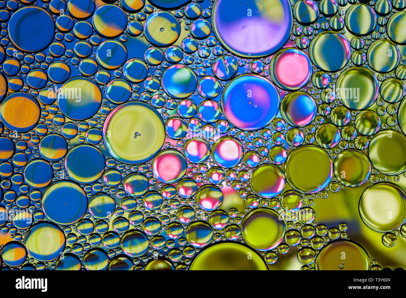 Colorato astratto olio acqua bolle dello sfondo. Multicolore sfondo elegante. Foto Stock