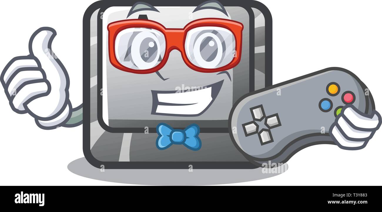 Videogamer un pulsante su un carattere komputer Illustrazione Vettoriale