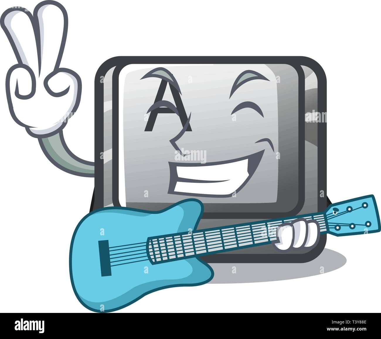 Con la chitarra un pulsante su un carattere komputer Illustrazione Vettoriale