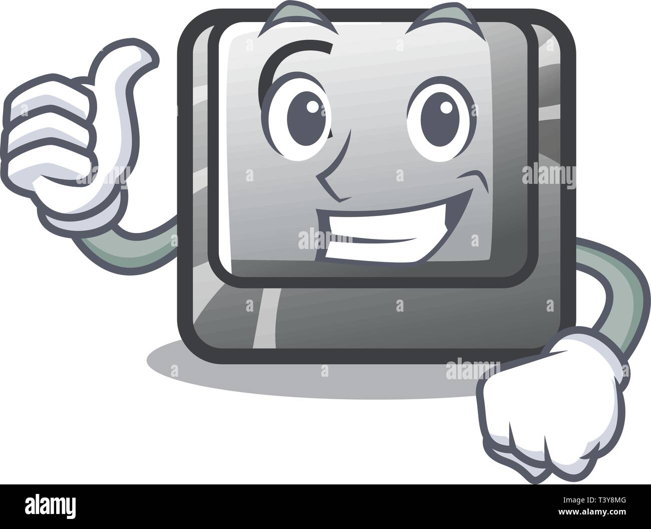 Pollice in su il pulsante C nella forma mascotte Illustrazione Vettoriale