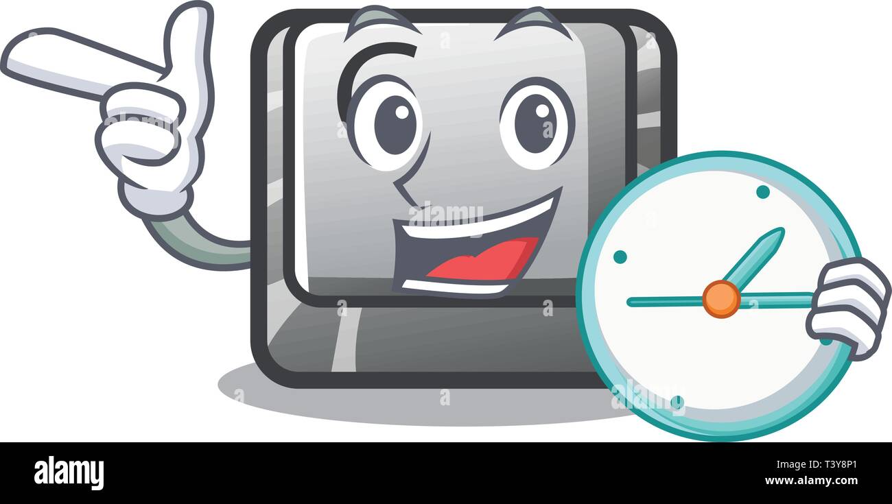Con il pulsante CLOCK C nella forma mascotte Illustrazione Vettoriale