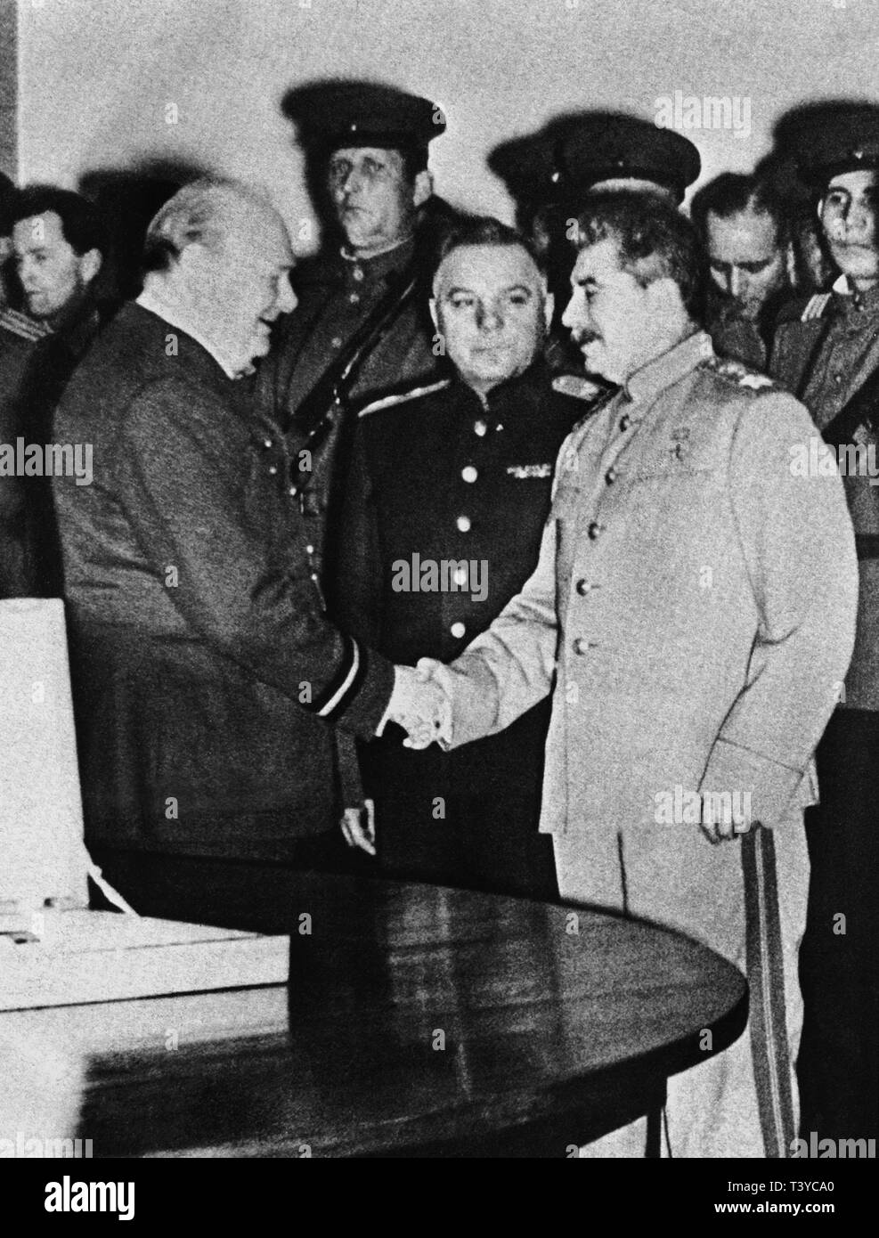 Winston Churchill con Stalin alla Teheran Conference. 27 novembre 1943 Foto Stock