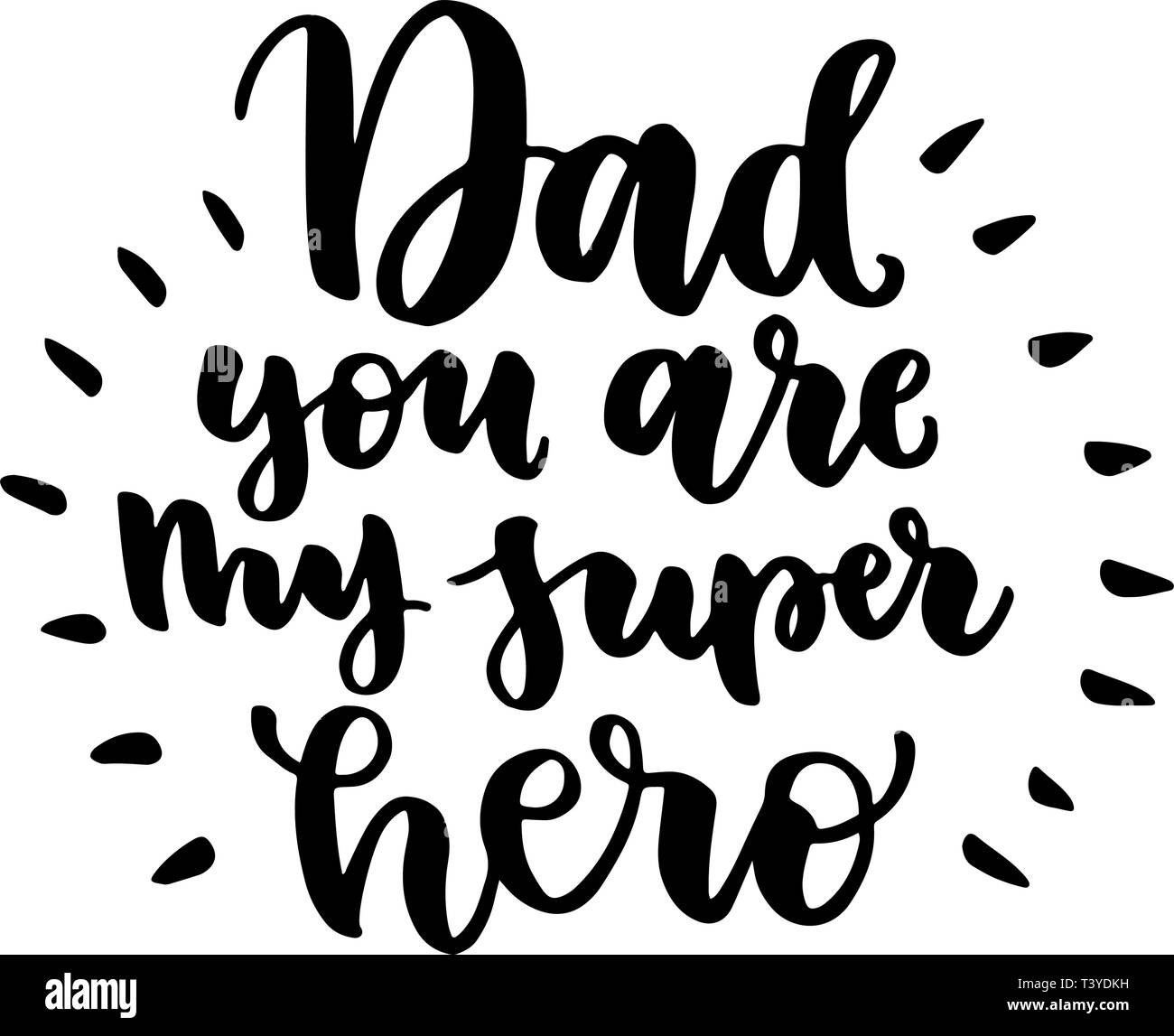 Papà sei il mio super eroe caratteri scritti a mano. Vintage lettering per biglietti di auguri, banner, t-shirt design. Illustrazione Vettoriale