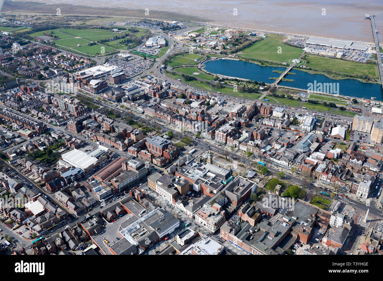 Una veduta aerea di Southport, North West England, Regno Unito Foto Stock