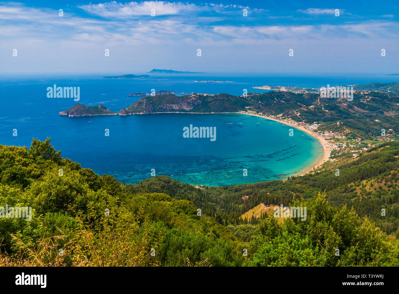 Vista in Agios Georgios Pagon beach sull'isola di Corfu, Grecia Foto Stock