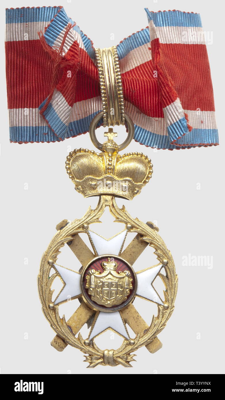 Ordre de Takovo, bijou de commandeur, époque 'Milan IV", il Principe de Serbie de 1868 à 1882, en vermeil, poincons plusieurs à l'anneau et la bélière, dimensioni 42 x 72 mm, Additional-Rights-Clearance-Info-Not-Available Foto Stock