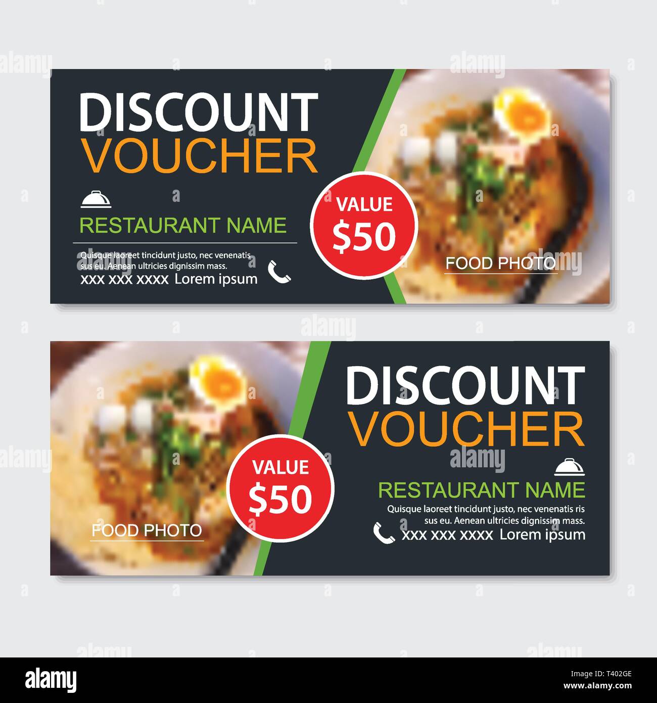 Sconto gift voucher asian food design modello. Tagliatelle set. Utilizzare il coupon, banner, flyer, vendita, promozione. Illustrazione Vettoriale