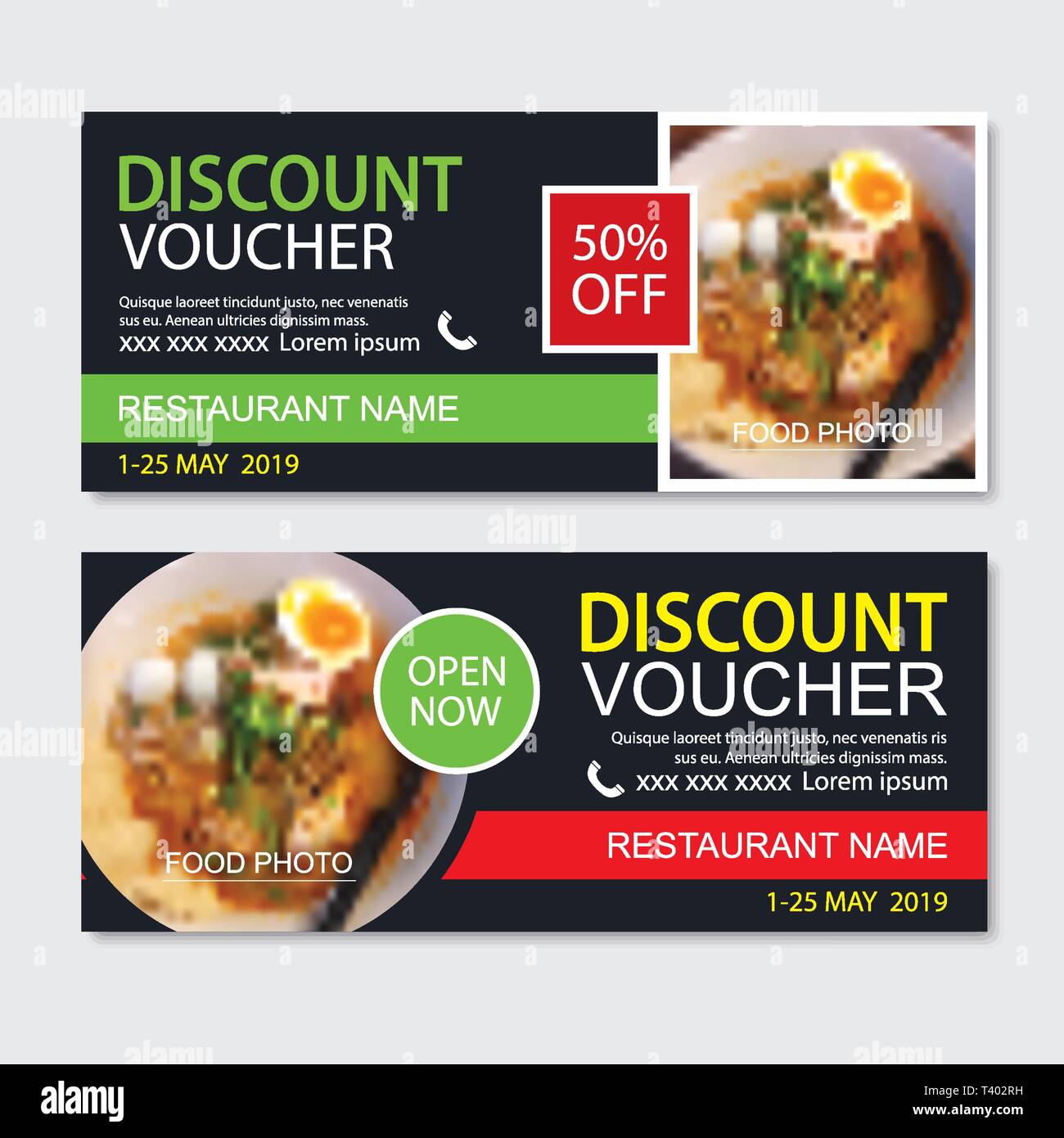 Sconto gift voucher asian food design modello. Tagliatelle set. Utilizzare il coupon, banner, flyer, vendita, promozione. Illustrazione Vettoriale
