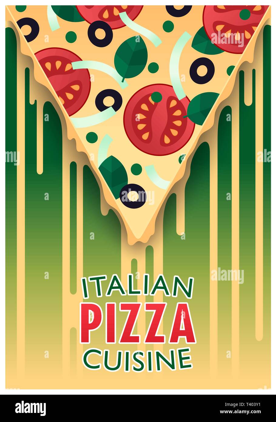 Conceptual Design poster. Pizza italiana. Fetta con formaggi. Semiflat  stile alla moda. Illustrazione Vettoriale Immagine e Vettoriale - Alamy