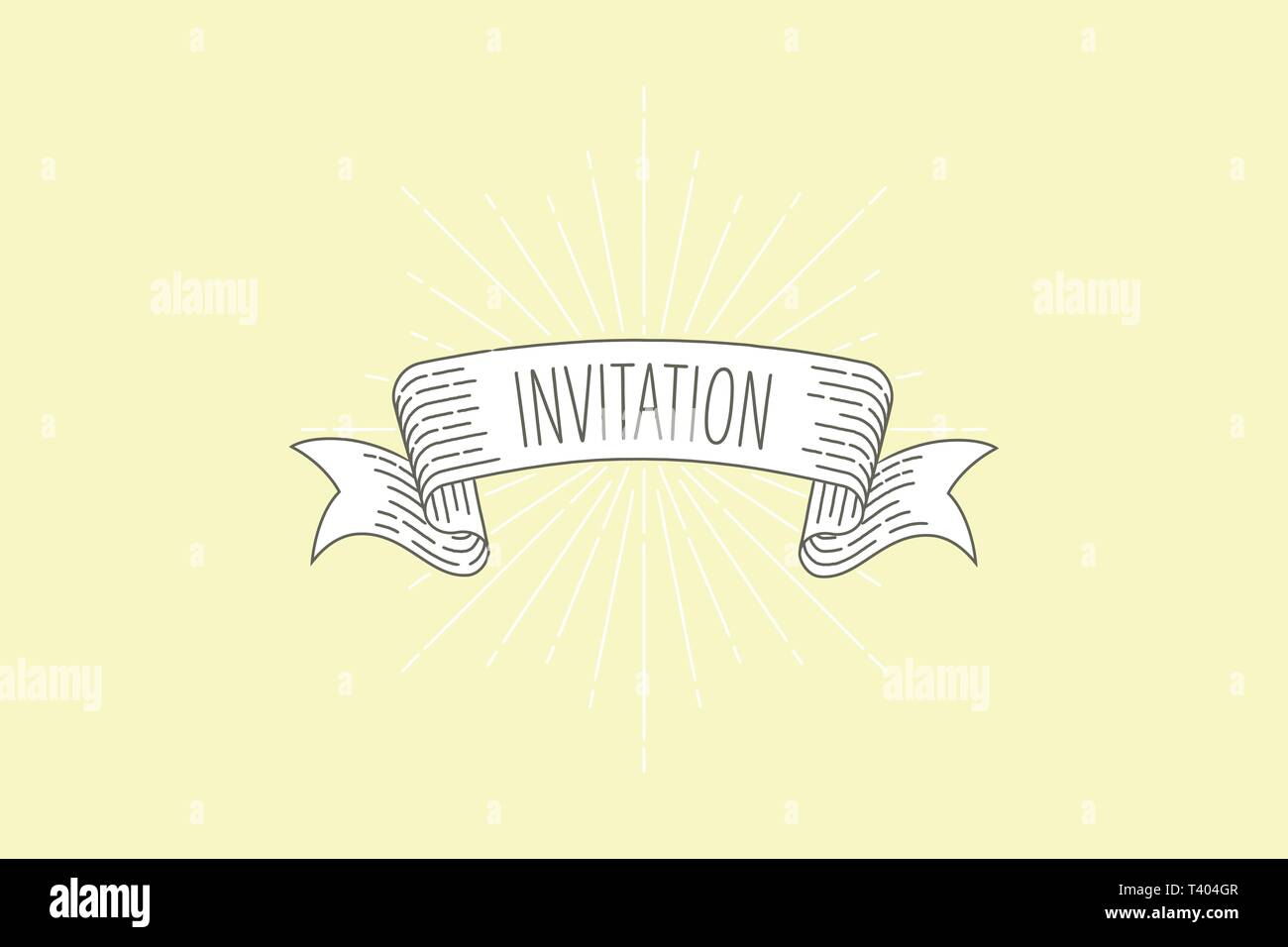 Invito banner. Banner a nastro greeting card nel look vintage con word invito, incisione grafica in stile. Design retrò elemento. Illustratio vettore Illustrazione Vettoriale