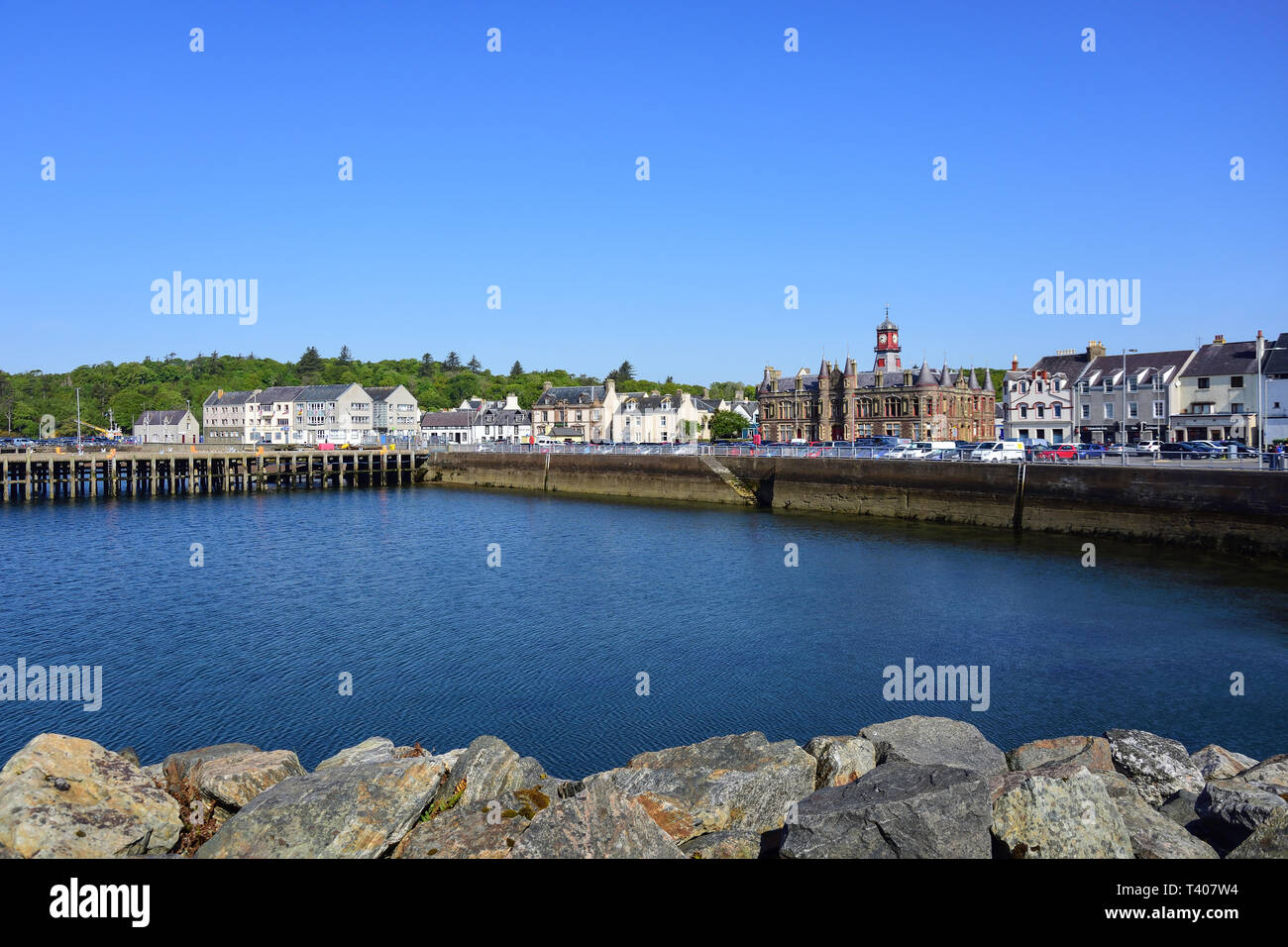 Stornoway lungomare mostra Municipio, South Beach, Stornoway, isola di Lewis, Ebridi Esterne, Scotland, Regno Unito Foto Stock