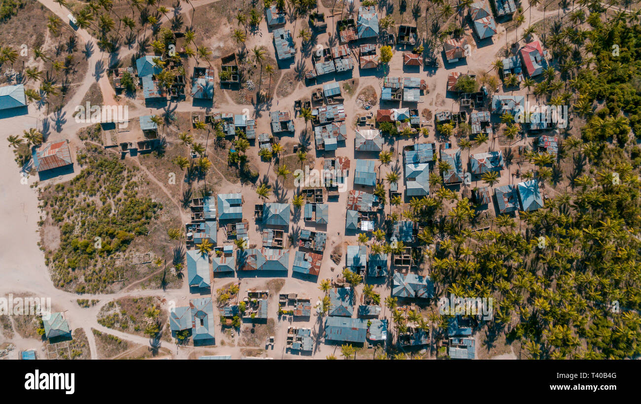 Vista aerea del Zanzibar insediamento locale nella zona Mchangani Foto Stock