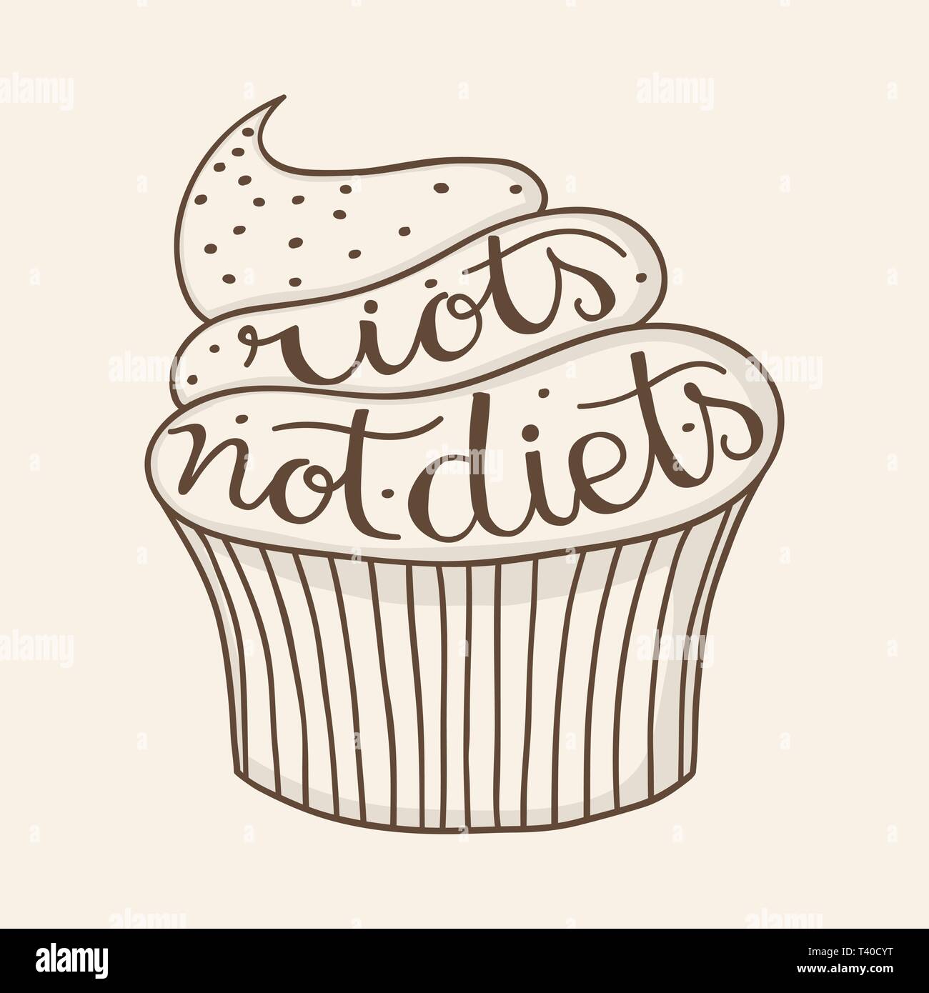 Sommosse diete non citazione scritta a mano su un grazioso cupcake muffin o. Illustrazione Vettoriale