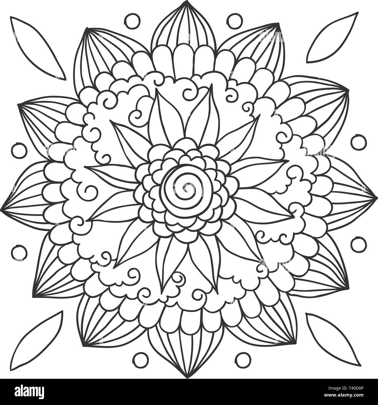 Disegnato a mano mandala floreale per la colorazione di pagina Illustrazione Vettoriale
