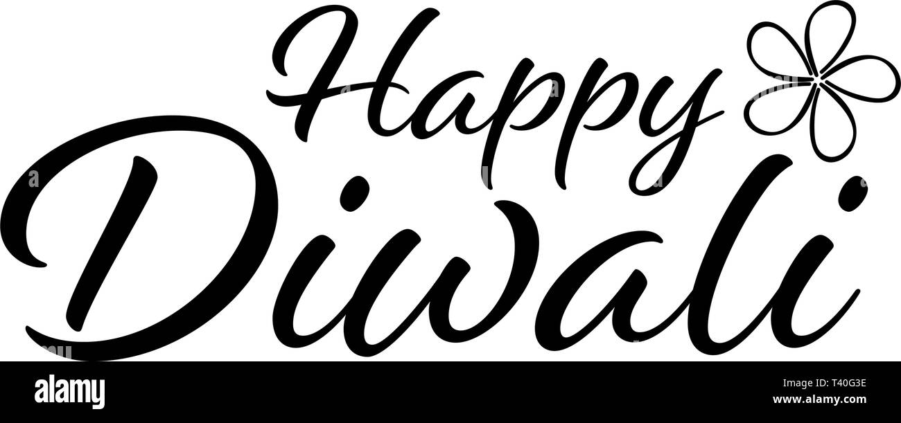 Lettere manoscritte composizione tipo di felice Diwali con fiore. Tipografia poster per Diwali Festival. Illustrazione Vettoriale