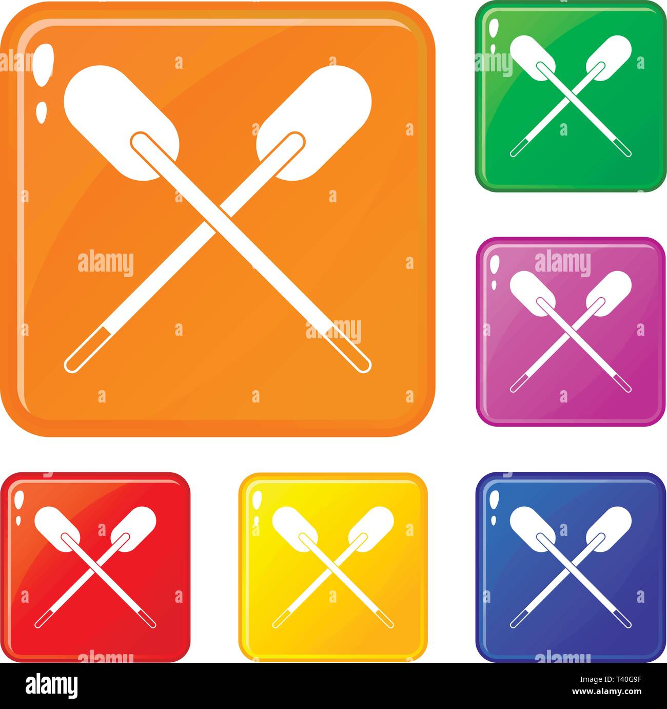 Legno due remi incrociati set di icone a colori del vettore Illustrazione Vettoriale